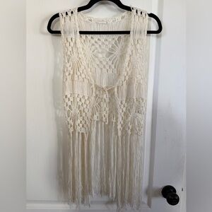 Full Tilt Off White Crochet Fringe Boho Vest.  Size S/M